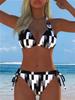 1011 New European and American Split Printing Splicing Neck Women's Split Swimsuit Bikini Suit Sexy