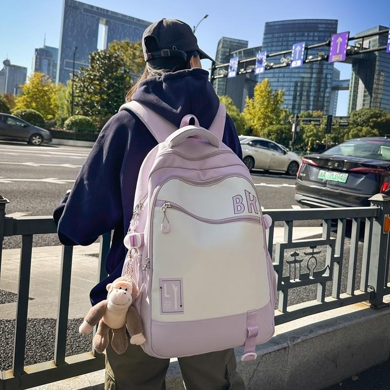 Letter Pattern Fashionable Students Large Capacity Backpack With Pendant