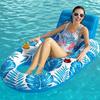 Oppustelig Pool Flyder Måtte med Net Sæde Ryglæn Tropisk Bladprint Foldbar Strand Sø Flyder Tømmerflåde Vand Lounger Voksne Svømmebassin Solbadning