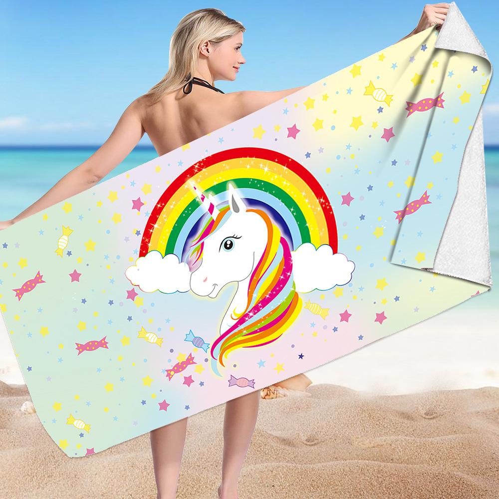Cute Unicorn Series digital-printed polyester Superfine fiber double-sided fleece Beach vacation bath towel, beach towel