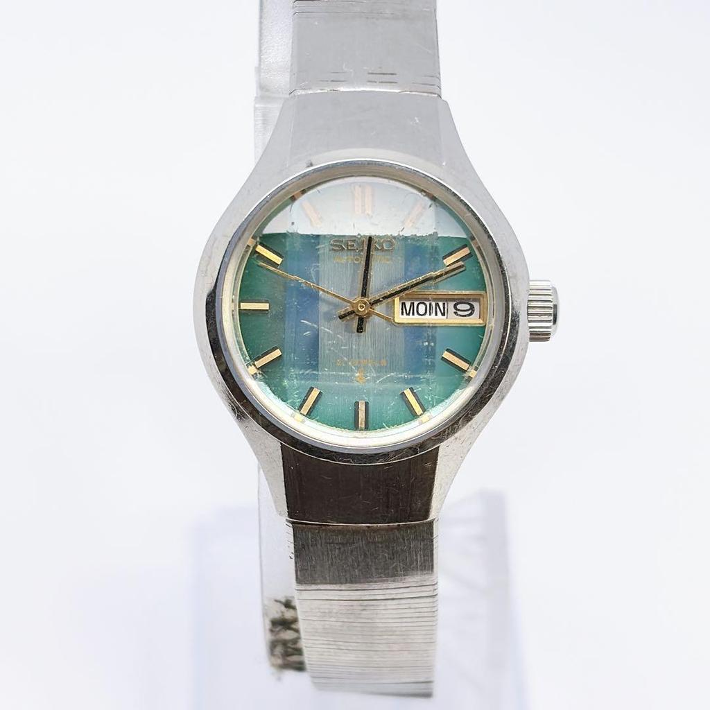 Used Working item SEIKO Joyful Emerald Green Cut Glass Automatic Winding