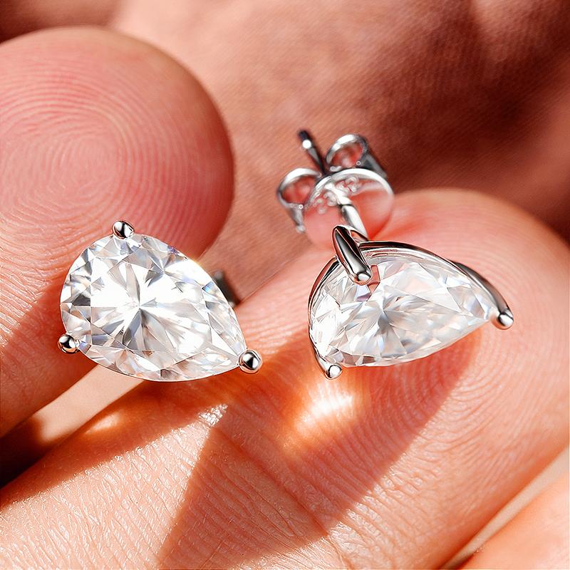 Smyoue 0.5CT 1CT Pear Cut Certified Moissanite Stud Earrings for Women 100% 925 Silver Plated 18k Gold Wedding Jewelry