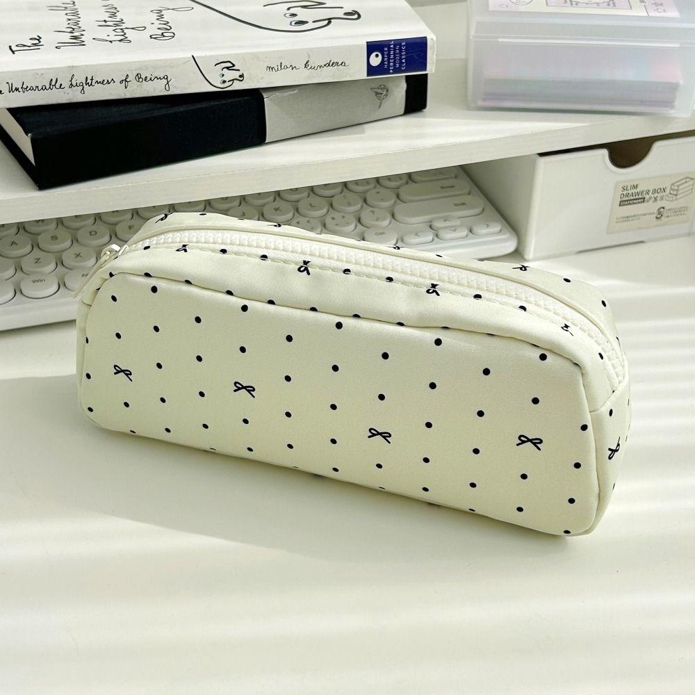 Large Capacity Pencil Case Polka Dot Bow Stationery Organizer  School Supplies