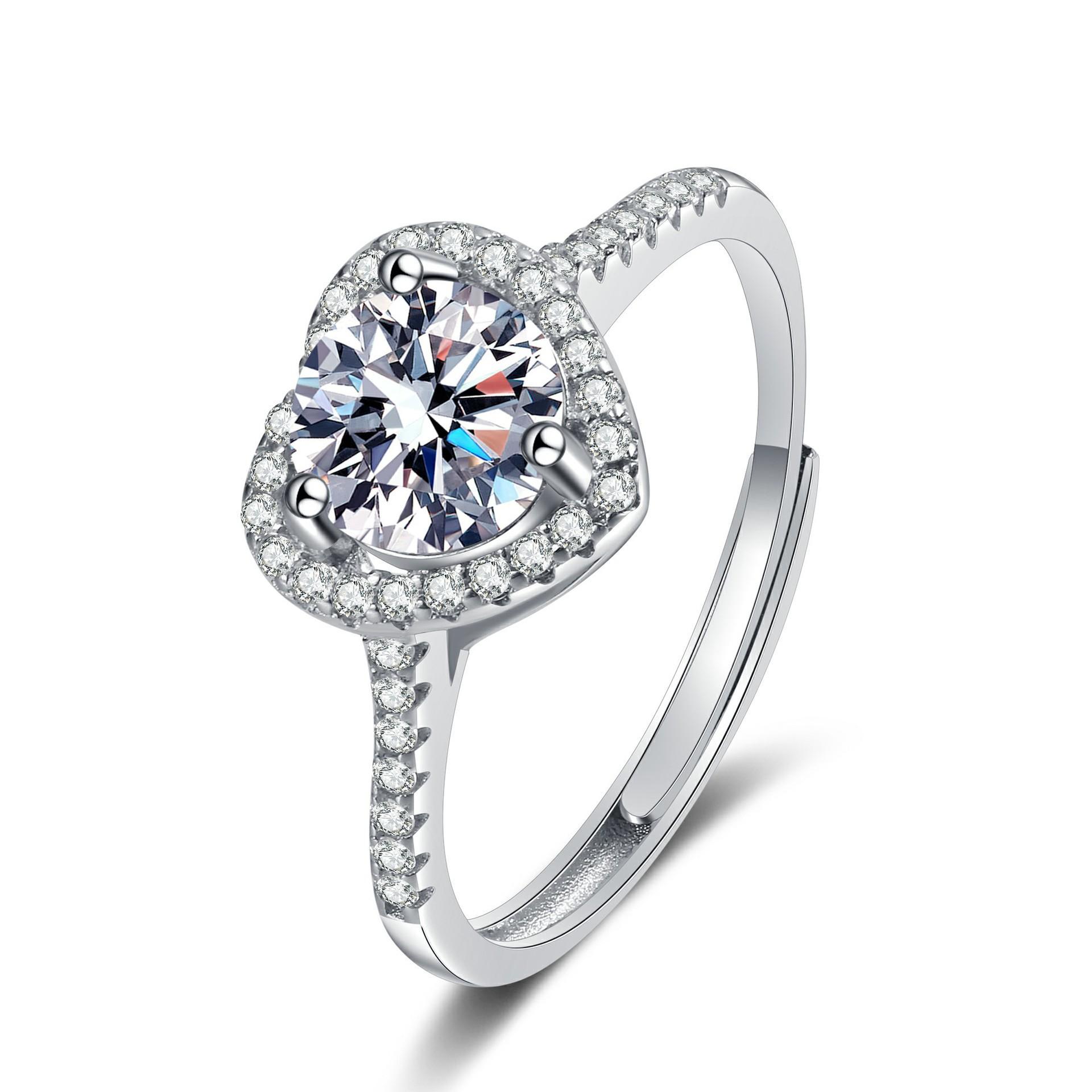 

925 Silve Heart Gorgeous Shiny Zircon Stone Ring For Women Engagement Wedding Luxury High Quality Fine Jewelry resizable білий