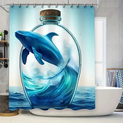 Blauwal Flasche Duschvorhang Künstlerische Baddekoration Für Heim Badezimmerdekorationen Wasserdichtes Gewebe 180X240Cm