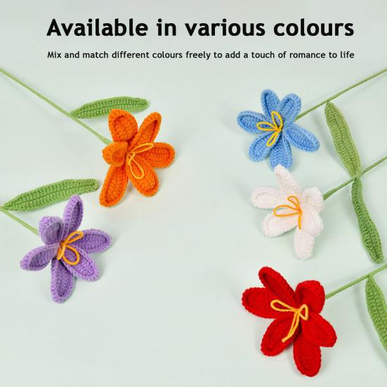 Gehäkelte Tulpe mit Stiel Blatt Handgefertigt Strickblume Ornament Garn Florale Dekoration Muttertag Geburtstag Weihnachtsgeschenk