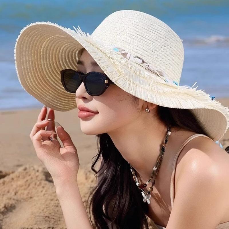 Sonnenhut aus Stroh für Kinder mit breiter Krempe, atmungsaktiver Sommerstrohhut, Strandhut für den Badeort, Vollgesichtsschatten, Sonnenschutzhut, modisch