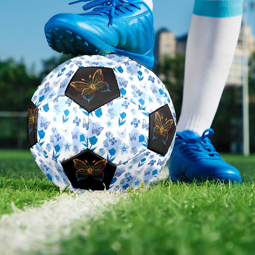 1PC Blue Floral Butterfly Flame Artwork Soccer Ball Size 5 Football Machine Sewn Indoor/Outdoor Universal Football Gift W69