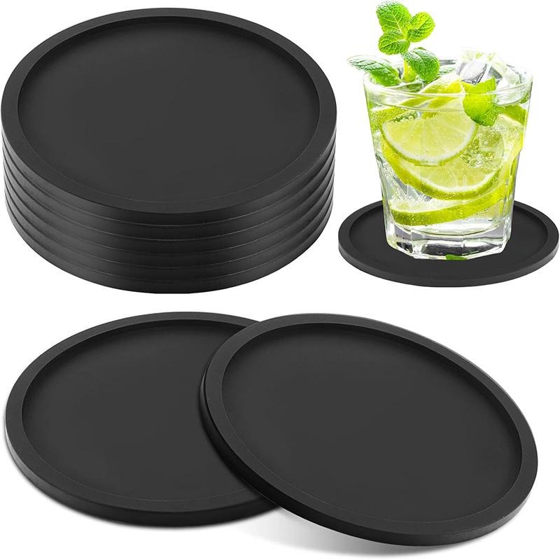8Pcs Silicone Coasters Set 10cm Round Heat Resistant Tea Cup Mat Nonslip Drink Coffee Coasters Mug Glass Beverage Holder Pad