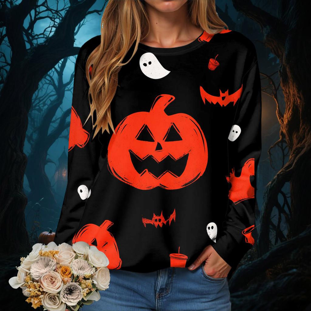 Women Autumn Casual Soft Hoodie Crewneck Sweatshirt Halloween Season Sweatshirts Hot Sales Fashion Sports Jogging Clothes