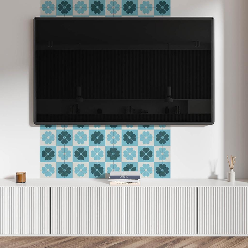Panel Dekoracyjny Winylowy Samoprzylepny Z Nadrukiem 100X50 Cm Kwiatowy Wzór W Kratkę