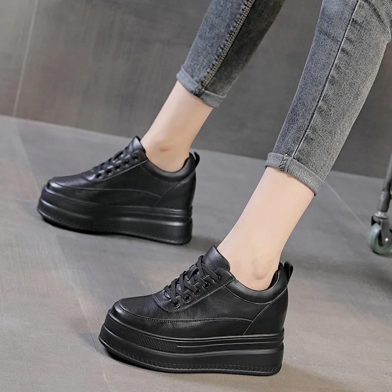 9cm Microfibra Zeppa Scarpe Sneakers Décolleté Bianco Platform Air Mesh Hollow Décolleté Scarpe Donna De Mujer
