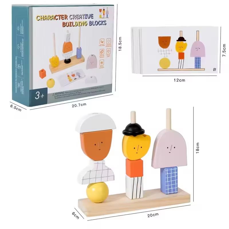 Kids Color Shape Stacked Matching Game Montessoris Wooden Toys Fine Motor Skills Puppet Hat Face Match Creative Educational Toys