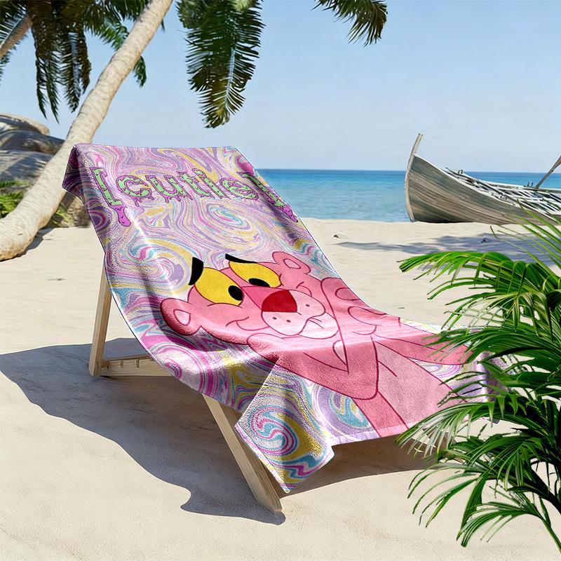Pink Panther Print Beach Towel, Large Soft Quick Dry Towel for Beach Camping Swimming