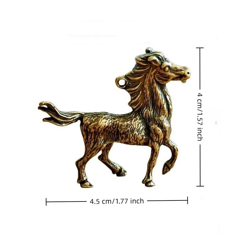 Antique Brass Solid Long Tail Horse Figurine Miniature Ornament Copper Zodiac Animal Mini Office Desktop Decoration Craft