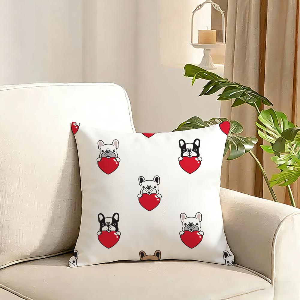 Cartoon French Bulldog Pattern Cushion Cover Reversible Plush Pillow Cover Soft Fluffy Home Decor for Sofa Bedroom