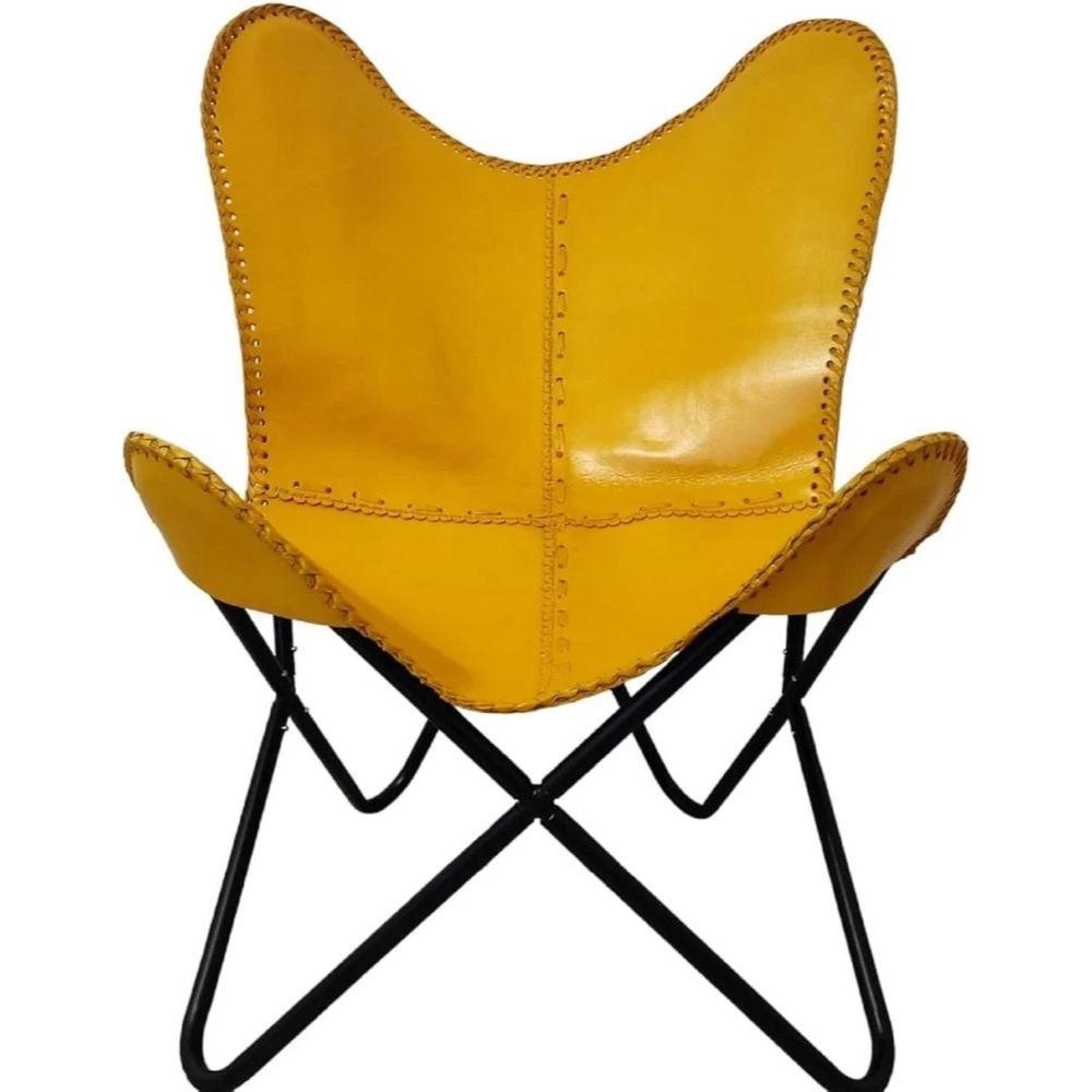 Vintage Leather Butterfly Chair Cowhide Chair Living Rooms Accent Chair Yellow