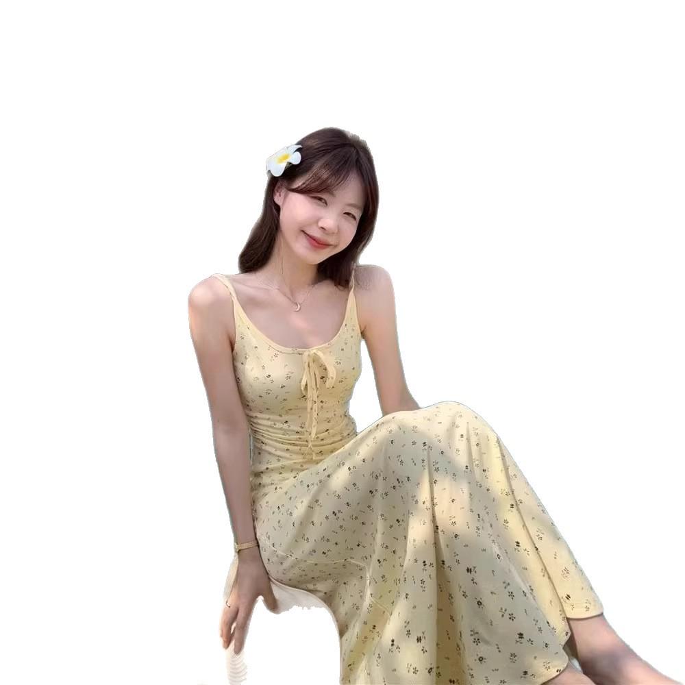 Petite Women's French Floral Lace-up A-line Maxi Dress: Spring 2026 Collection