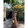 Kumikumi French Style Contrast Color Plaid Vest One Piece Dress Women Clothing Summer Retro Temperament Waist Hugging Large Swing Skirt Long Dress