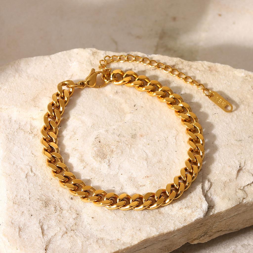 18k Gold Color Stainless Steel Chunky Chain Waterproof Thick Bracelets Punk Fashion Trendy Jewelry For Men Women