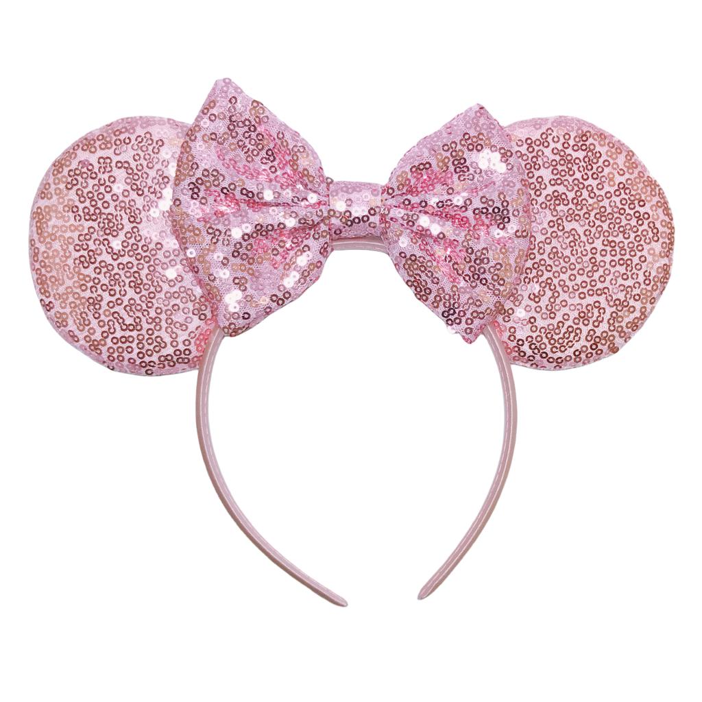 Mouse Ears Headband For Girls Adults 5'' Sparkly Sequin Bow Hairband Festival Party Travel DIY Hair Accessories