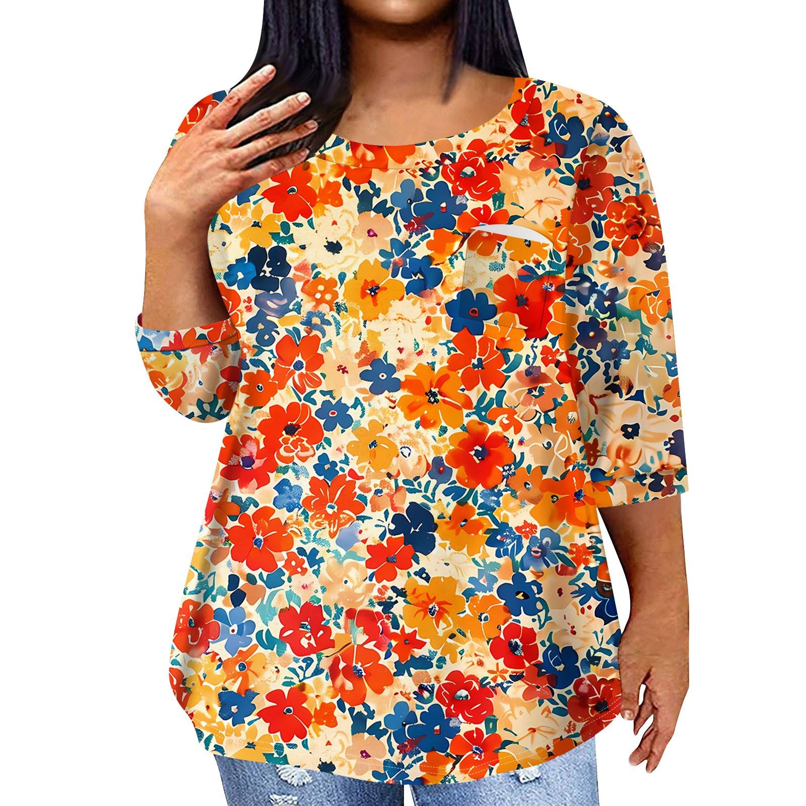 

Жіночий модний повсякденний пуловер з принтом і круглим вирізом з рукавом три чверті та рукавом 4/3 XXXXL