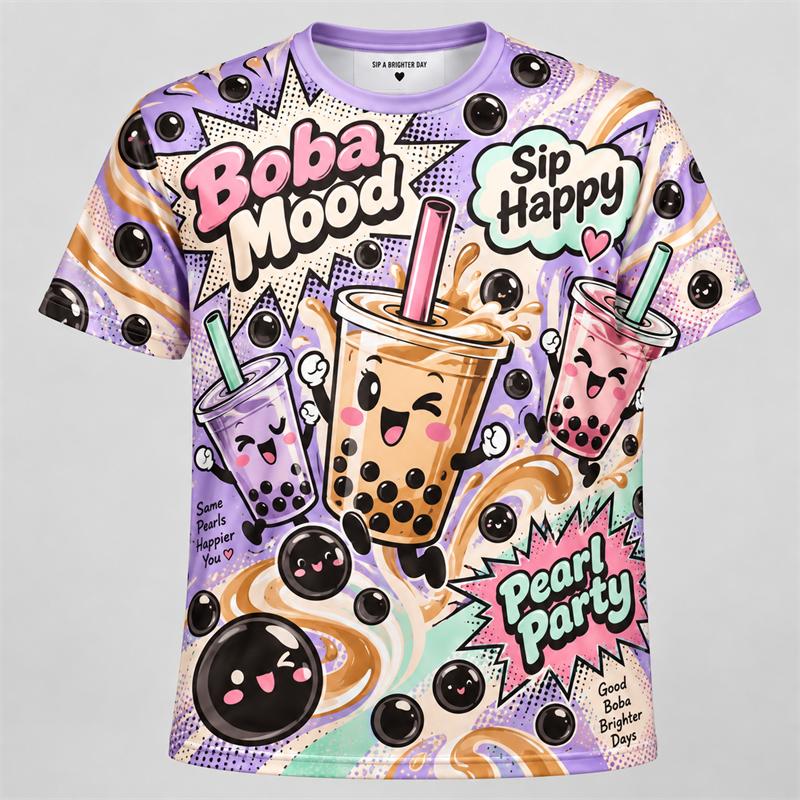 Funny Food Cartoon 3D Print T Shirt Men Women Fries Donut Boba Taco Pretzel Ice Cream Hot Dog Popcorn Cupcake Sushi Summer Tee