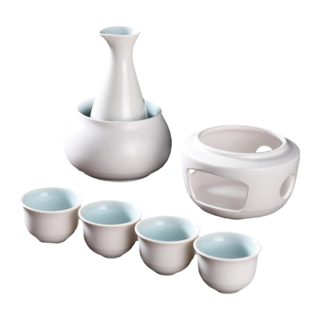 -Sake-Set, Tassen mit Wärmer, Traditionelle Wärmeschale, 4 Tassen Sake-Getränk, Porzellan Keramik Geschenk für Restaurants, Zuhause