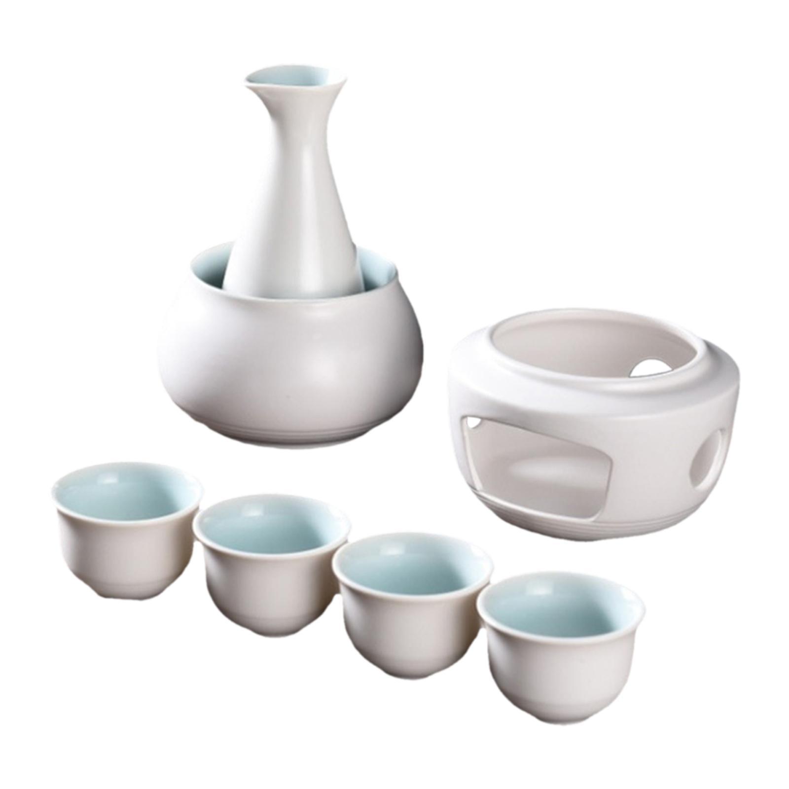 

-Sake Set, Cups with Warmer, Traditional Warming Bowl, 4 Cups Sake Drink, Porcelain Ceramic Gift for Restaurants, Home білий