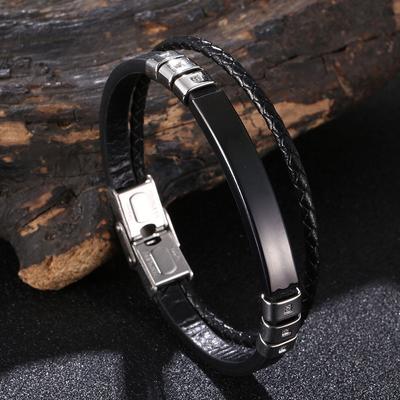 Fashion Multi Layer Leather Bracelets for Men Stainless Steel Classic Personalized Bangle Gift