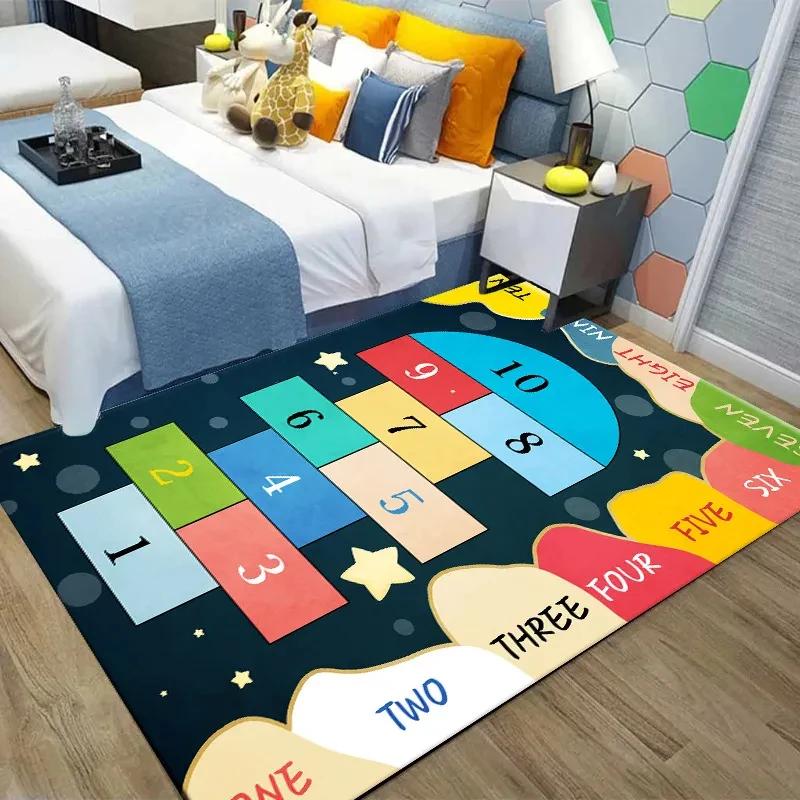 Soft Hopscotch Numbers Carpet Floor Mat Non-Slip Boys Girls Toddler Educational Runner Area Rug for Playroom Bedroom Classroom