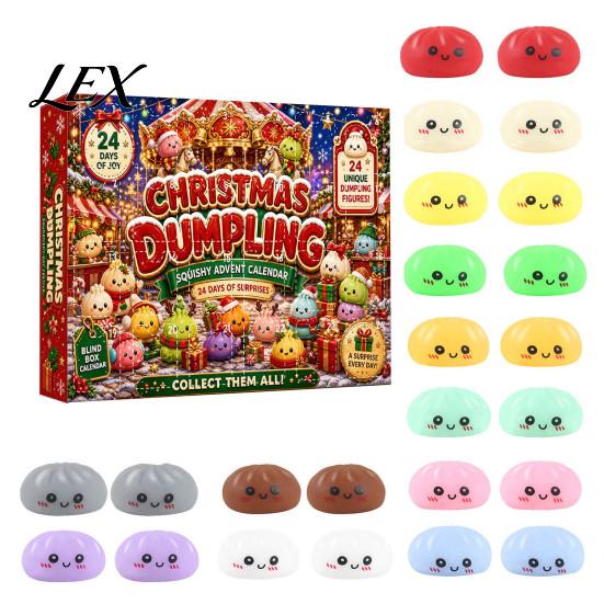 Steamed Bun Countdown Box Christmas Cartoon Dumpling Gift Box, Xmas Advent Calendar with 24 Stress Toy Relief Squeeze Toys, Days Merry