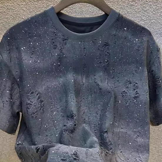 Men Stylish Shabby T-Shirt Loose Fit Casual Tee Sparkling Summer Tee Shirt for Party Holiday Street Wear