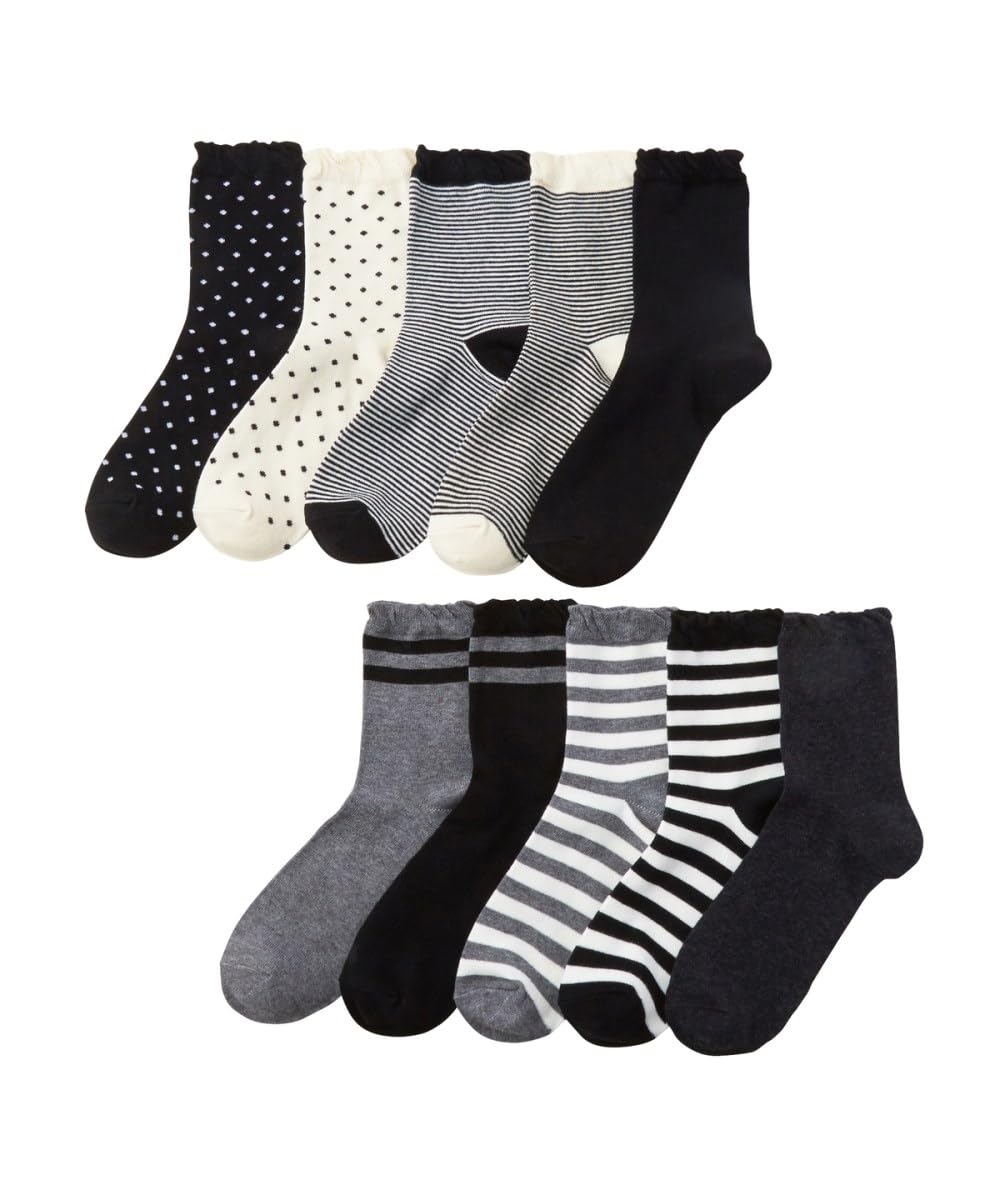 

Crew Basic Crew [Nissen] Socks, Loose-Fit Socks, 10-Pair Set, Monotone, 23-25cm