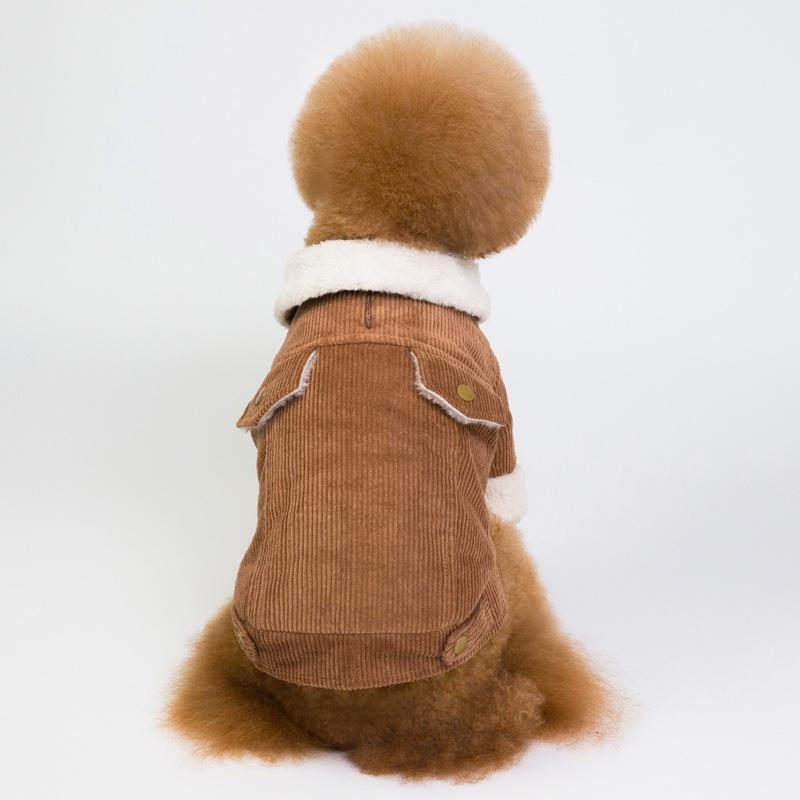 

Autumn and winter pet products fleece thickened two-legged clothing lamb wool dog clothes corduroy pug dog clothes S темно-коричневого