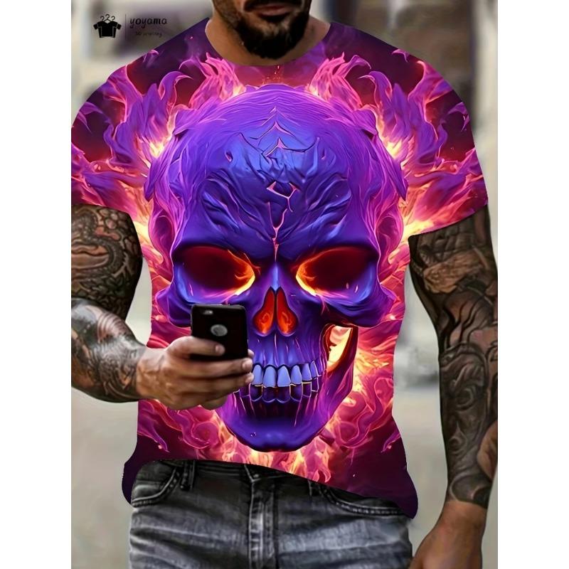 Fashion 3D Skull New Printed T-Shirt Men's Summer Outdoor Men's Short Sleeve Tee Round Neck
