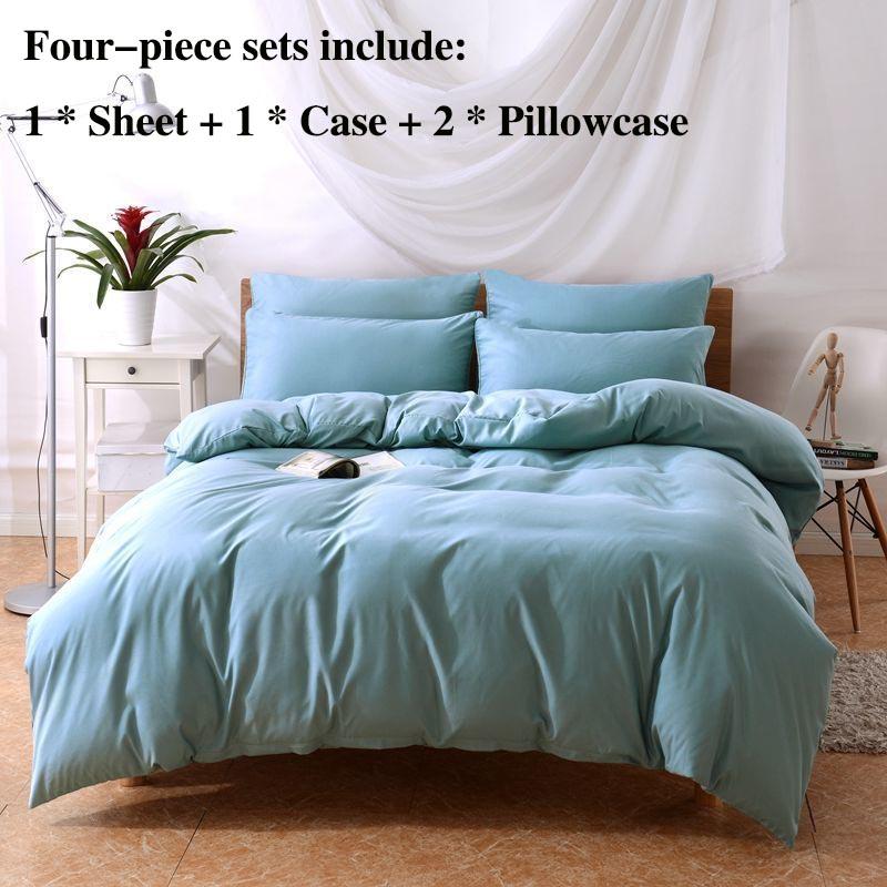 Bed Four Sets of Solid Color Simple Pillow Bed Sheets Are Set In Cases Home Bedding