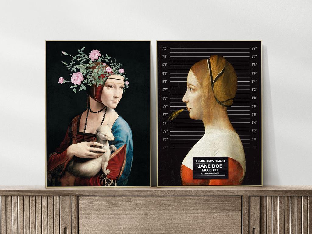 Zestaw dwóch plakatów gronostaj mug shot