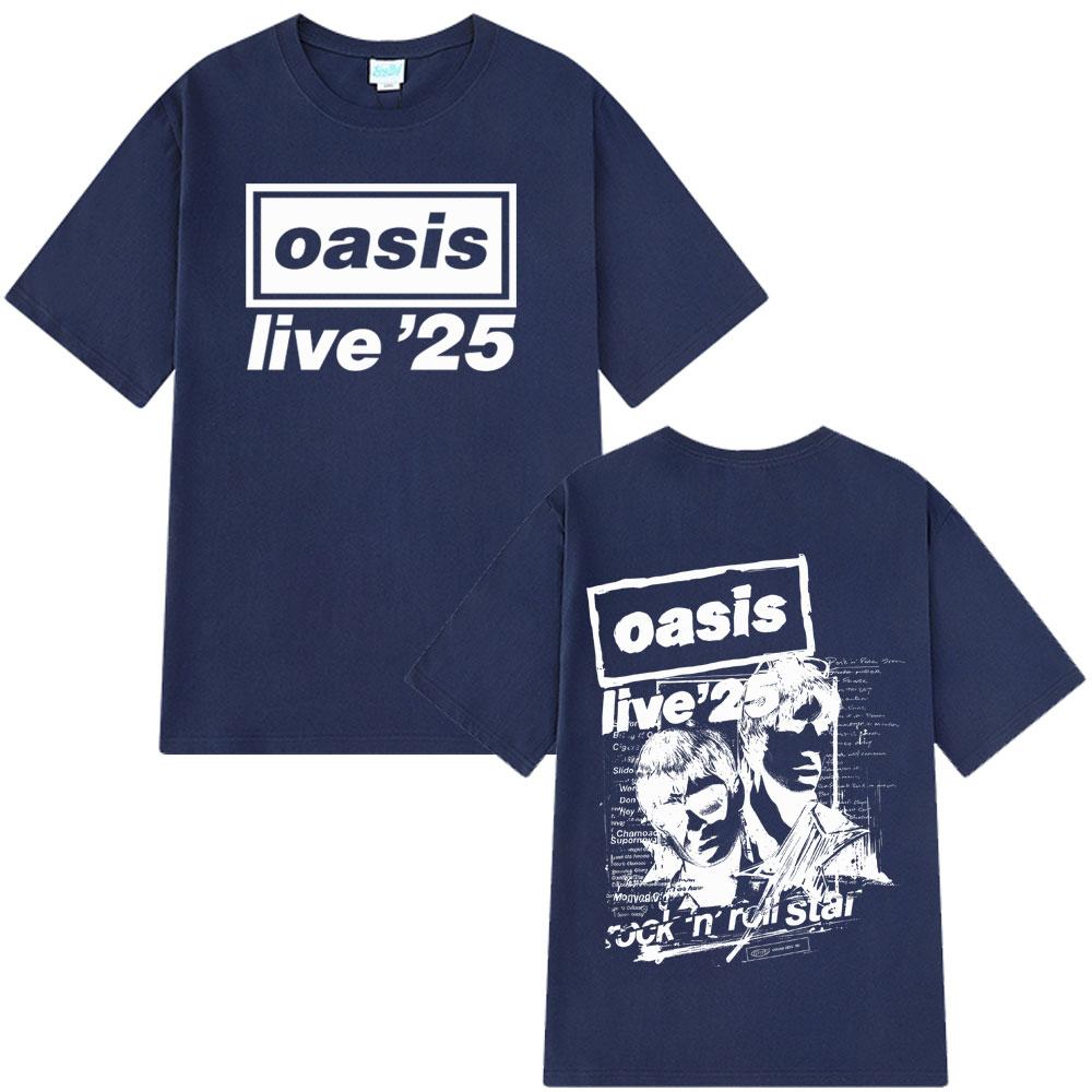 2025 Zomer OASIS Live Tour Vintage T-shirt Mannen Vrouwen 100% Puur Katoen Bedrukt T-shirt Los Ademend T-shirts Fans Cadeau Y2k