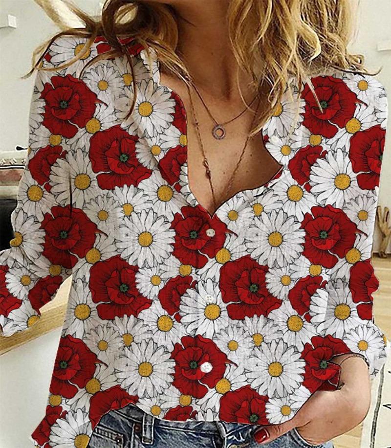 Vintage 3D Floral Print Shirt Women's Casual Versatile Top