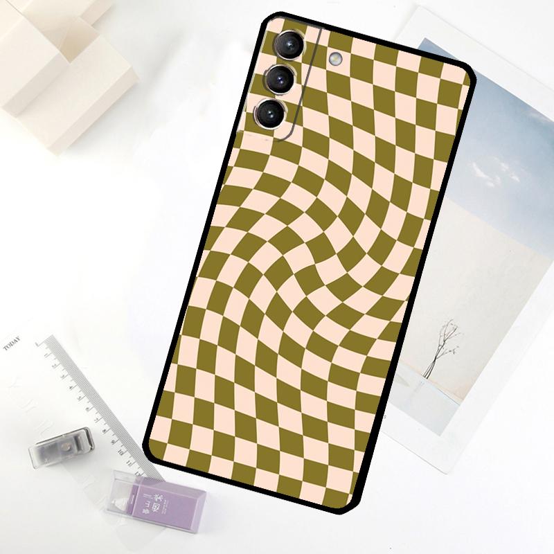 Check Orange Green Moss Twist Phone Case For Samsung Galaxy S25 S24 S23 S22 S21 S20 S26 Ultra S10 Plus S23 FE S25 FE Cover