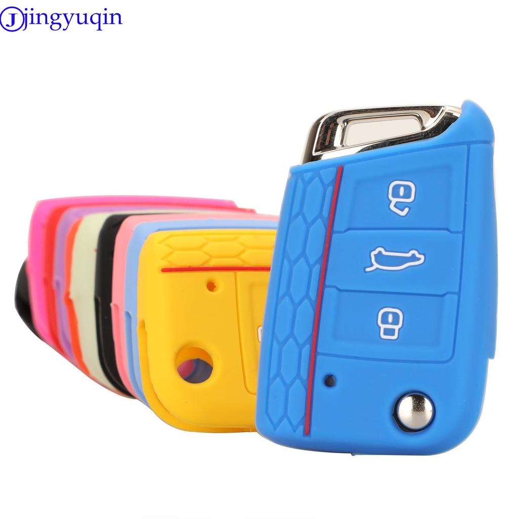 Jingyuqin 3 Button Silicone Key Fob Cover Case For VW Polo 2016 Golf 7 MK7 For Skoda Octavia Combi A7 For SEAT Leon Ibiza CUPTRA