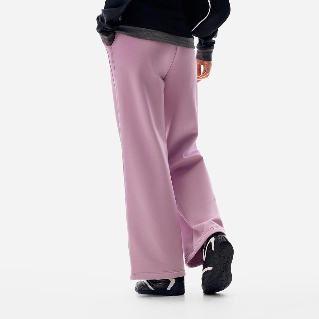 Li Ning Fitness Series Fleece Lined Warm Wide Leg Mid Rise Casual Fashion Knitted Sports Pants Women bottoms AKLV972-7
