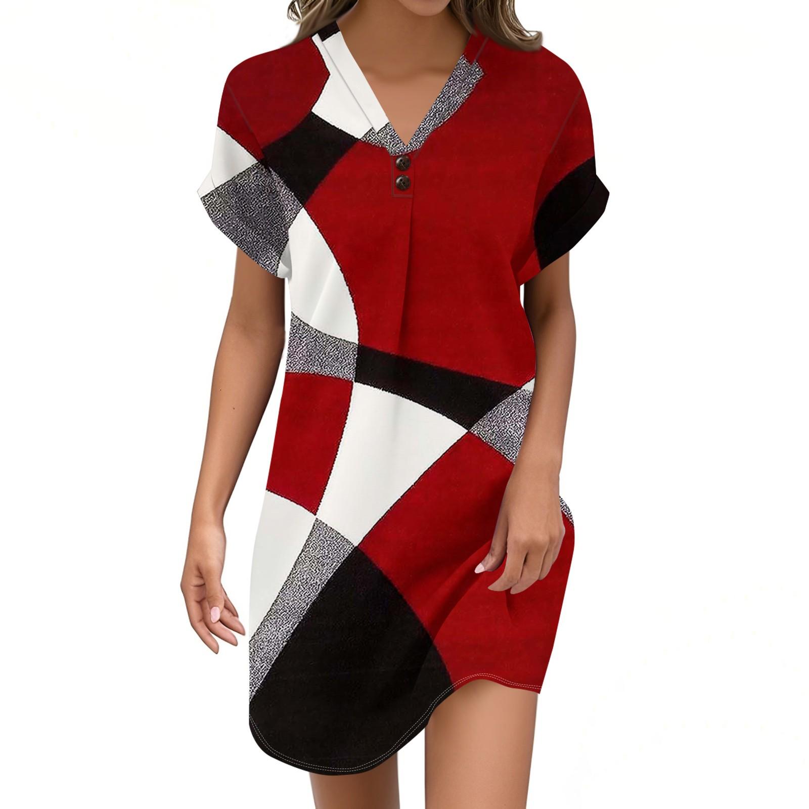 

Женские винтажные пуловеры с V-образным вырезом и цветными блоками, повседневные платья на пуговицах L красный