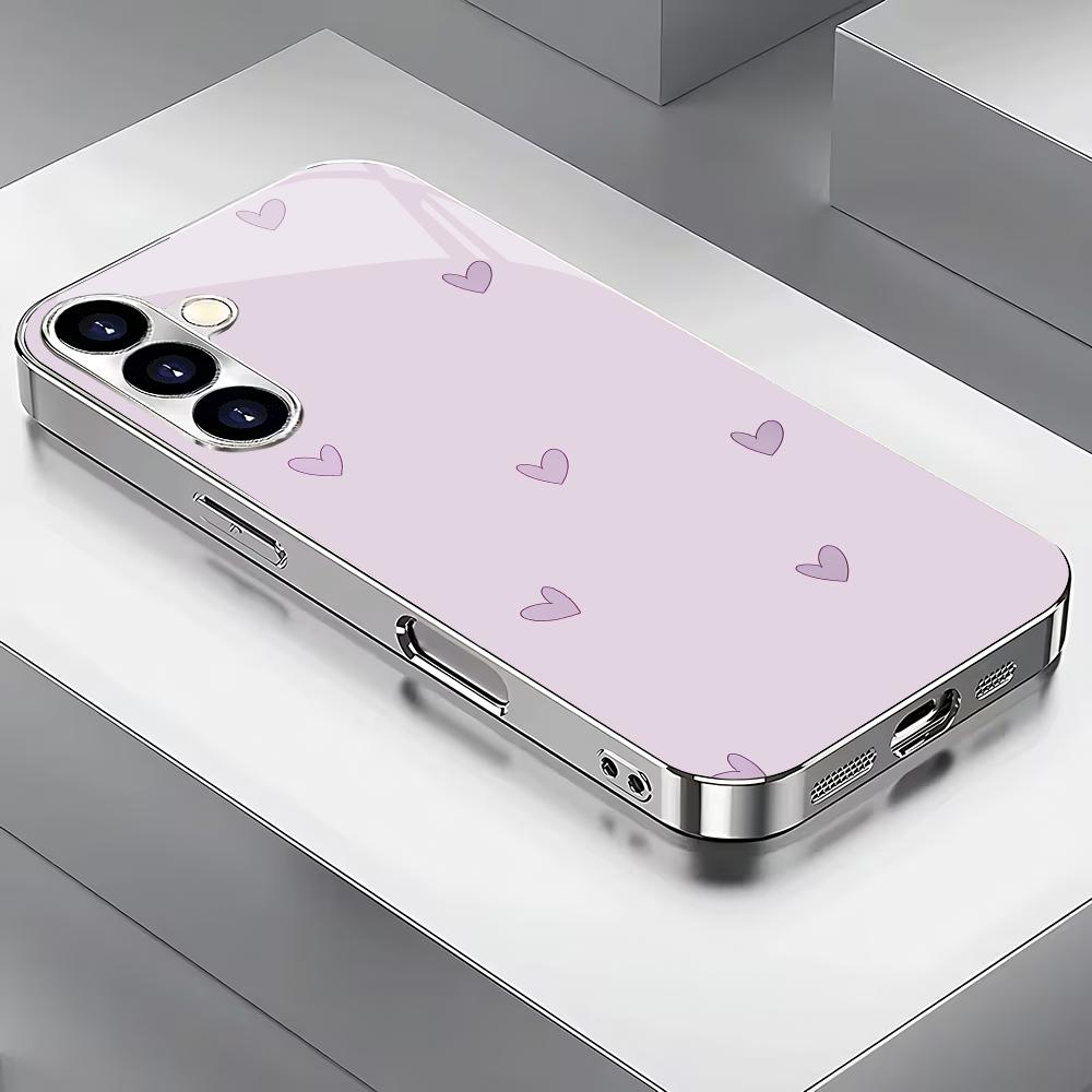 Purple heart-shaped tempered glass phone case suitable for Samsung Galaxy S26 S25 S24 S23 S22 S20 FE/Ultra/Plus anti fingerprint