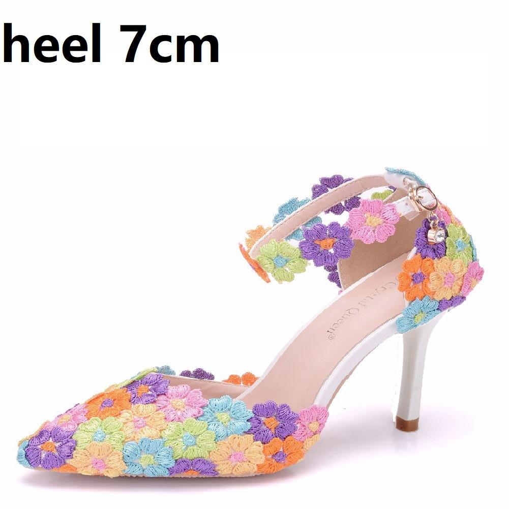 XIHAHA Spring Summer New Woman Pointy Lace Rhinestone Bridal Wedding Shoes Thin High Heels Dress Versatile Women Female Sandals