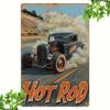 Vintage Hot Rod Metal Tin Sign    Retro Classic Car Art Wall Decor with Black  Orange Hot Rod Design 1940s1950s Muscle Car