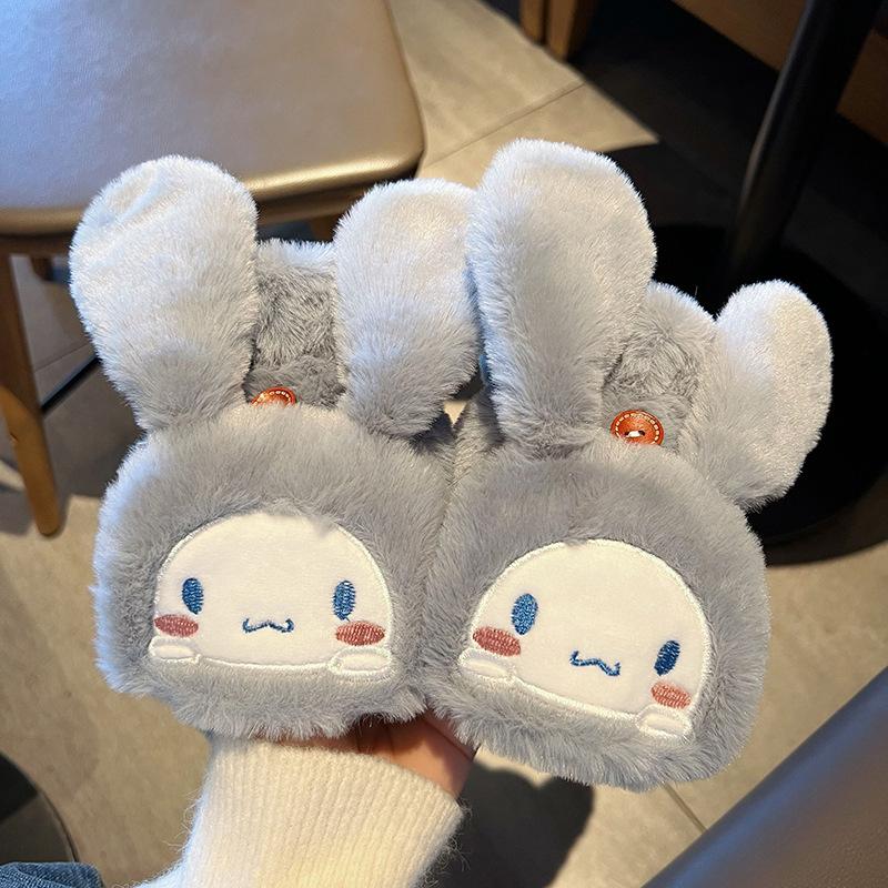 Gloves Female Winter Cute Girl Student White Bunny Plush Plush Cold Warm Flip Open Finger Writing