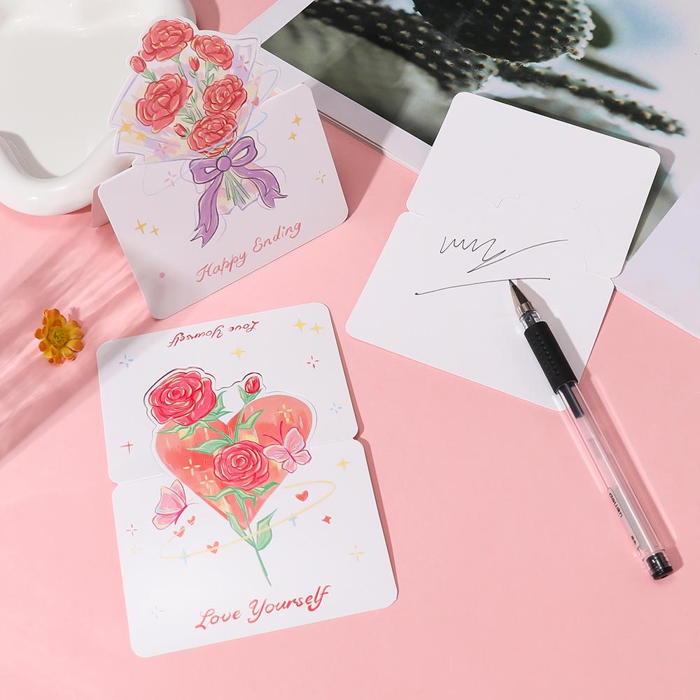 5Pcs Portable Cute Flower Thank You Card Three-Dimensional Bouquet Greeting Cards Birthday Greeting Card For Mother's Day Gift