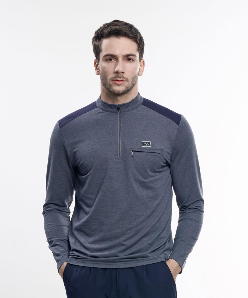 EXTRASPORTY Shoulder Confidence Men'S Color Block Long Sleeve Zip-Up T-Shirt 4 Colors